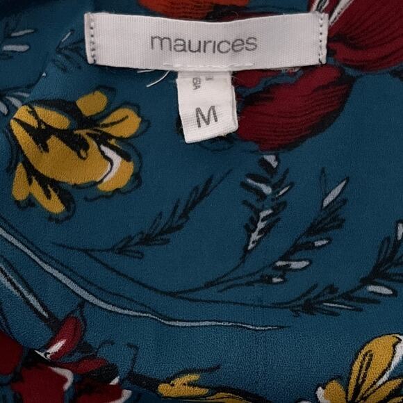 Maurices Green Floral Lattice Neck Tunic Blouse Top Size Medium - Picture 6 of 8